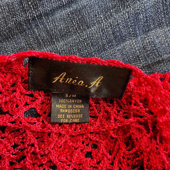 Anea A Red Crochet Lace Ruffle Sleeve Top S/M Boho Romantic Y2K Cottagecore - Picture 8 of 8